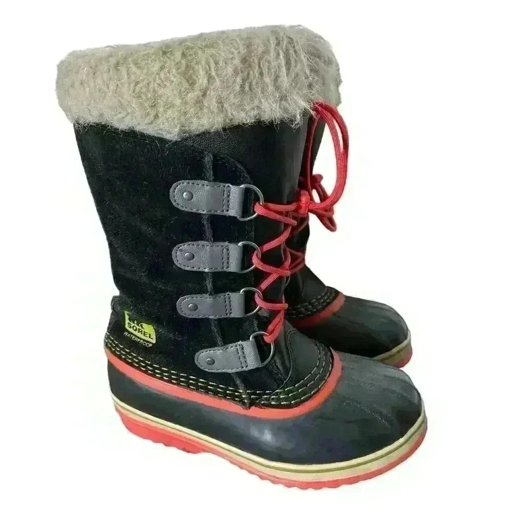 Sorel Joan of Arc Boot Girls Size 4 Black Suede Orange Rubber Waterproof